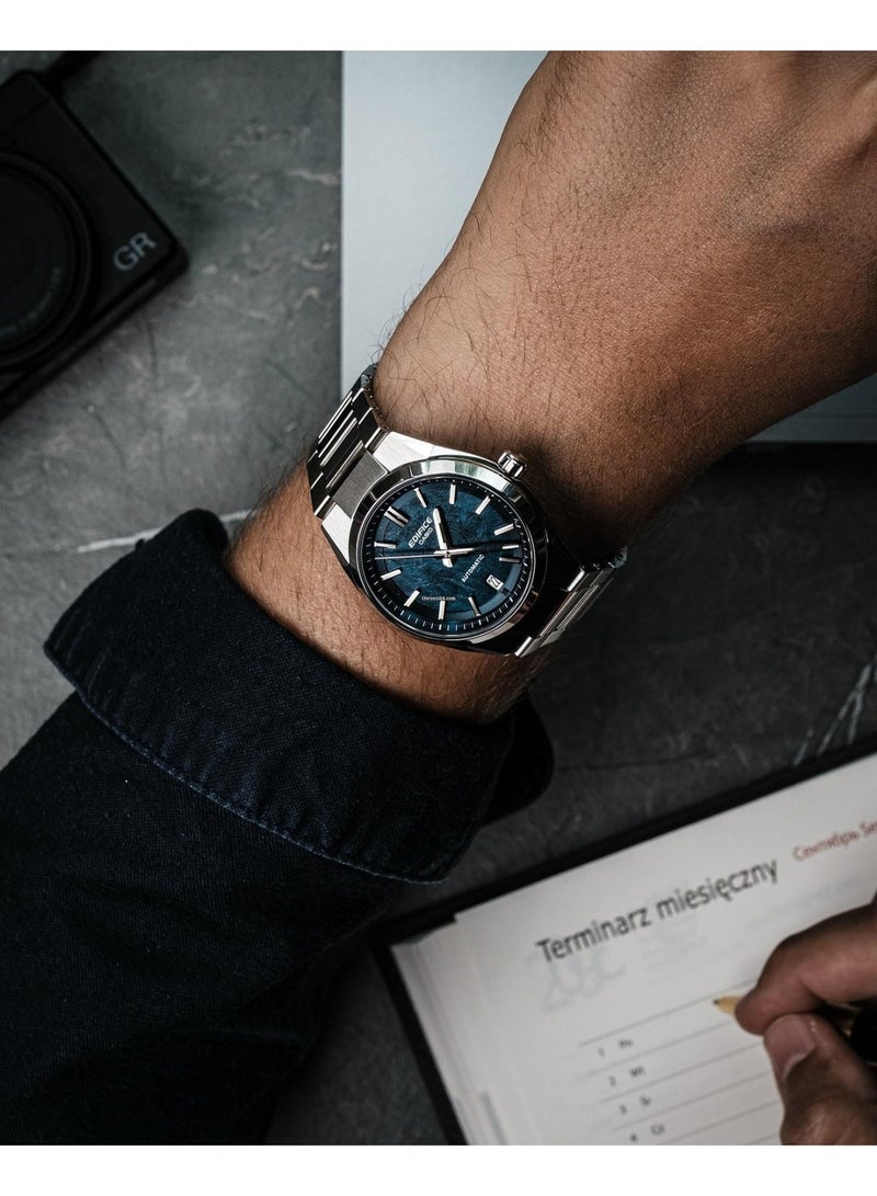 كاسيو Edifice Men’s Automatic Watch EFK‑100YD‑2A, 43.5 mm Blue Textured Dial & Silver Stainless Steel Bracelet, 100 m WR - Image 5